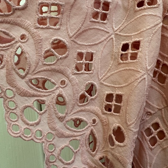 Rachel Parcell Blush Pink Eyelet Lace Flutter Sleeve Midi Dress Size 8 - Picture 6 of 8